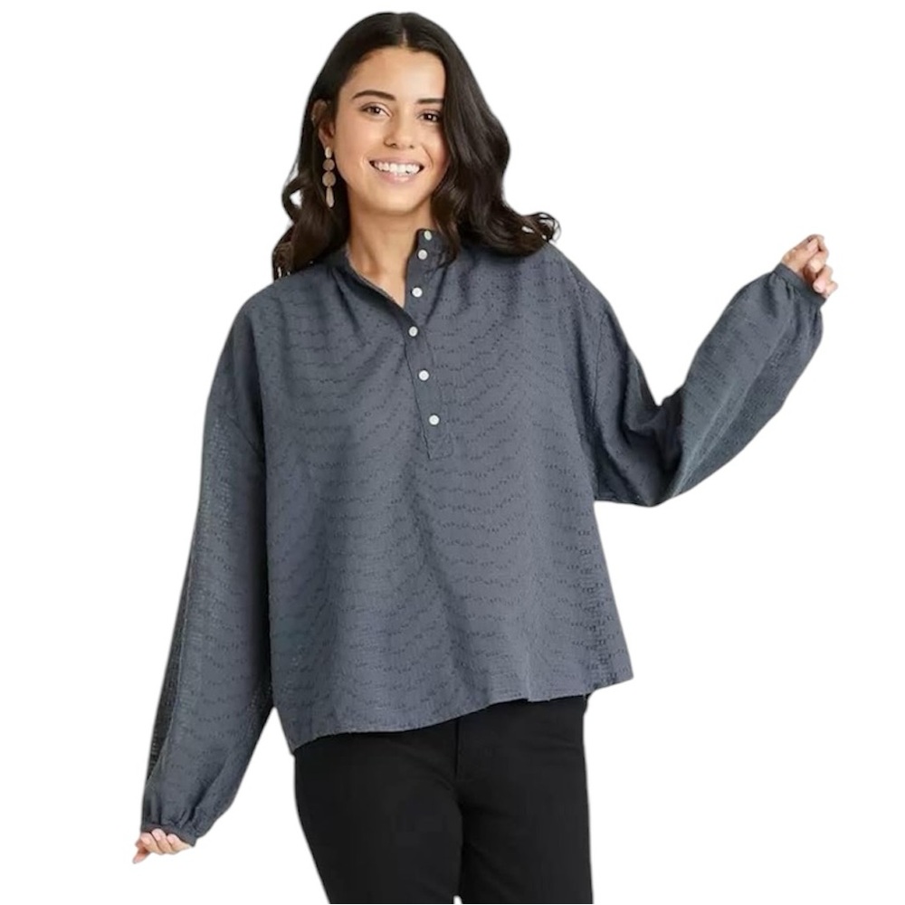 Universal Thread Women's Balloon Long Sleeve Poet Blouse Gray
